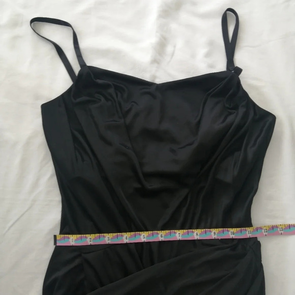 All Saints Kaya Drape Front Asymmetric Satin Black Mini Dress Spaghetti Straps 0 - Picture 15 of 16